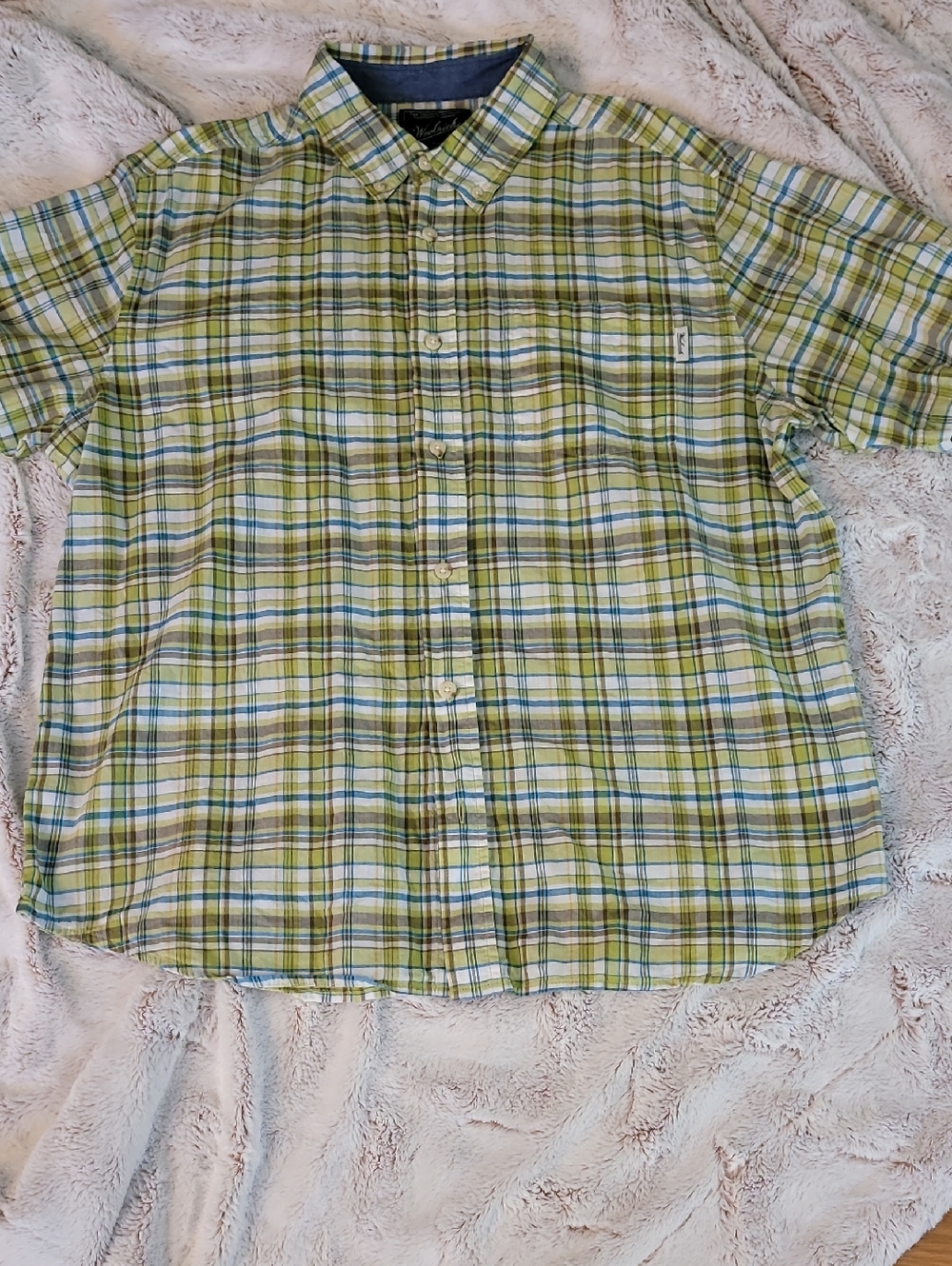 Woolrich Men's Green Plaid Short-Sleeve Button-Down Shirt